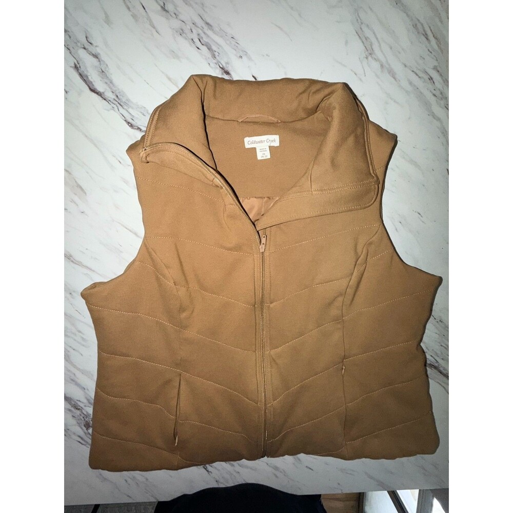 Coldwater Creek Womens Tan Quilted Zippered Vest Size 2X